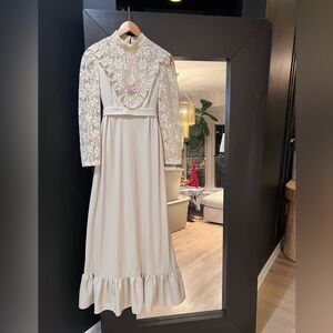 Vintage 1970s JCPenney Prairie Maxi Dress Lace Floral Boho Cottagecore